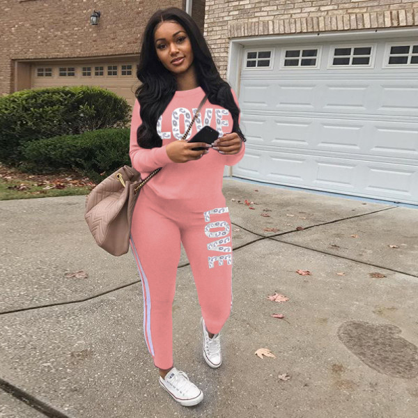 Plus Size Letter Print Long Sleeve 2 Piece Sets SH-38555
