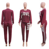 Plus Size Letter Print Long Sleeve 2 Piece Sets SH-38555