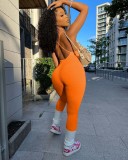 Sexy Solid V Neck Backless Cross Strap Tight Jumpsuit NIK-270
