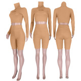 Solid Long Sleeve Turtleneck Long Sleeve 2 Piece Sets MDF-5283