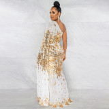 Plus Size Sequin One Shoulder Maxi Evening Dress OSIF-21495