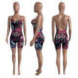 Sexy Printed Backless Cross Strap Romper NIK-271
