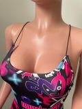 Sexy Printed Backless Cross Strap Romper NIK-271