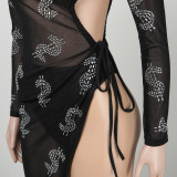 Sexy Hot Drilling Mesh See Through High Split Club Dress NY-2290