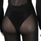 Black Mesh Hooded Long Sleeve Bodysuit+Pants 2 Piece Sets NY-2307