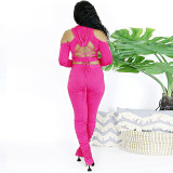 Sexy Hooded Backless Off Shoulder Top And Stacked Pants Set NY-2302