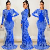 Sexy Hot Drilling Mesh See Through Long Club Dress BY-5606