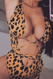 Leopard Print Cutout Tie Up One Piece Swimsuit CSYZ-A992