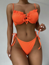 Solid Underwired Push-Up Pleated Bikini Sets CASF-6286
