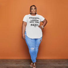 Plus Size Letter Print Short Sleeve O Neck T Shirt HNIF-012