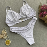 Solid Pleated Bikini 2 Piece Sets CASF-8829