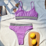 Sexy High Waist Sequin Solid Color Split Swimsuit CSYZ-18103