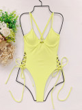 Solid Lace-Up Sexy One-Piece Bikini CASF-6206