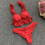 Solid Pleated Swimsuit Bikini 2 Piece Sets CASF-8915
