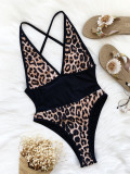 Leopard V Neck Bandage One-Piece Swimsuit CASF-6316