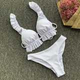 Solid Pleated Swimsuit Bikini 2 Piece Sets CASF-8915