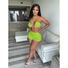 Sexy Casual Solid Color Cross Halter Shorts 2 Piece Sets FOSF-8118