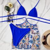 Beach Solid Color Bikinis And Print Skirts Three Piece Set CSYZ-B259