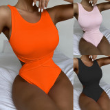 Solid Hollow Out Bikini One Piece Swimsuit CASF-6289