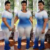 Plus Size Gradient Zipper Stacked Jumpsuit NY-2032