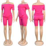 Plus Size Solid Slash Neck Two Piece Shorts Set NY-8909