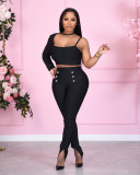 Black Classic Double Breasted Split Pants LSD-8802