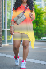 Plus Size Tie Dye Long Sleeve Top+Shorts 2 Piece Sets NY-2017