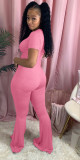 Solid Short Sleeve O Neck Flared Jumpsuit NY-2014