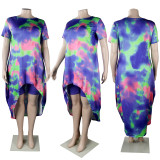  Plus Size Tie Dye Top And Shorts Two Piece Sets NY-8951