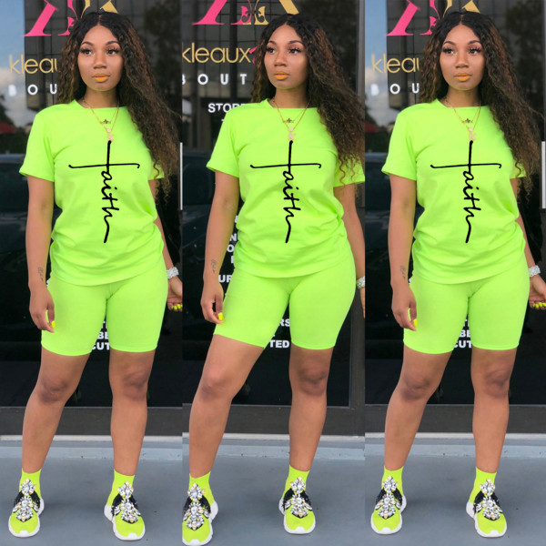 Letter Print T Shirt And Shorts Two Piece Sets TE-2031