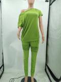 Plus Size Solid Slash Neck Two Piece Pants Set TK-6219