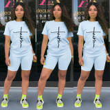 Letter Print T Shirt And Shorts Two Piece Sets TE-2031
