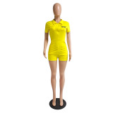 Body Letter Print Short Sleeve Zipper Romper GCNF-01401