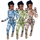 Camo Print Long Sleeve Slim Jumpsuit GCNF-0156