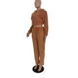 Winter Hooded Plush Thick Two Piece Pants Set GCNF-0166