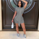 Solid Irregular Top+Shorts Two Piece Sets GCNF-0111
