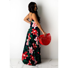 Floral Print Spaghetti Strap Maxi Dress GCNF-0123