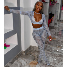 Sexy Lace Crop Top And Pants 2 Piece Sets GCNF-0092