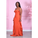 Solid Ruflled Spaghetti Strap Maxi Dress GCNF-0112