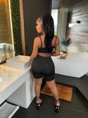 Solid Color Casual Camisole Shorts Two Piece Sets HMS-5532