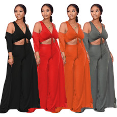 Solid Tank Top+Long Cloak+Pants 3 Piece Sets (Without Mask)GCNF-0064