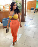 Sexy Wrap Chest High Waist Long Skirt 2 Piece Sets LM-8305
