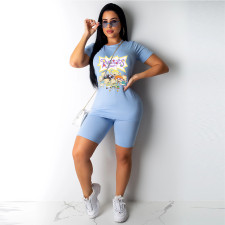 Cartoon Print Casual Two Piece Shorts Set GCNF-0014