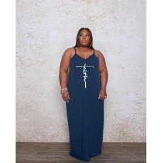 Plus Size Loose Print Sexy Sling Long Dress GDYF-69481