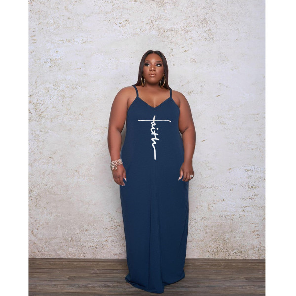 Plus Size Loose Print Sexy Sling Long Dress GDYF-69481
