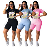Cartoon Print Casual Two Piece Shorts Set GCNF-0014