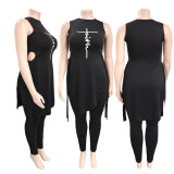 Plus Size Tie Up Printed Vest And Pants Two Piece Sets GDYF-69351