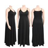 Plus Size Solid Color Loose Sexy Sling Long Dress GDYF-6948