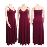 Plus Size Solid Color Loose Sexy Sling Long Dress GDYF-6948