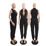 Solid Color Sleeveless Simple Casual Jumpsuit (Without Belt) GDYF-6951